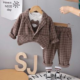 Clothing Sets Children Clothing Spring Autumn Baby Boys Wear Infant Lapel Plaid T-Shirt Pants 3pcs/sets Toddler Casual Suit 0-5 Years