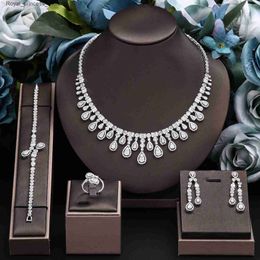 Wedding Jewellery Sets 2024 Exquisite 4-piece Bridal Zirconia Full Set Womens Party Jewellery Set Deluxe Dubai Nigeria CZ Crystal Wedding Jewellery Set Q240318