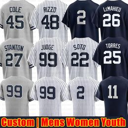 Custom 99 Aaron Judge 22 Juan Soto Baseball Jersey Anthony Volpe Rizzo Giancarlo Stanton Gleyber Torres Gerrit Cole Nestor Cortes Derek Jeter DJ LeMahieu Clay Holmes