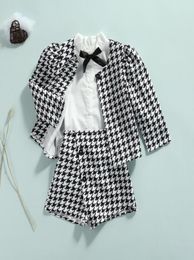 Clothing Sets Kids Toddler Baby Girl Fall Winter Clothes Houndstooth Long Sleeve Jacket Ruffle Shirt Top Mini Skirt Shorts 3PCS Ou2420129