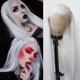 Thiswig White Synthetic Lace Front Wig Long Straight Platinum Snow White Synthetic Wig Pre Plucked Natural Hairline for Women 240312