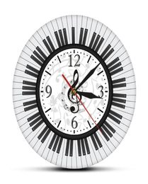 Musical Notes Black And White Wall Watch Music Studio Decor Pianist Gift Piano Keyboard Treble Clef Art Modern Clock Clocks7385556