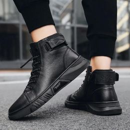 Casual Shoes Autumn Winter Fashion Men's Ankle Boots PU Leather High Quality Comfortable Black Platform