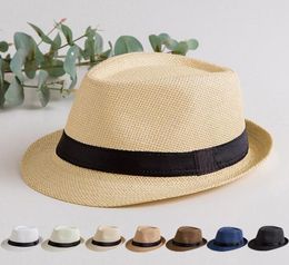 Panama Straw Sun Hat Summer Casual Trendy Straw Hats Fashion Beach Sunshade Hat Boys Girls Cowboy Fedora Cap Vintage Fedora Straw 4144650