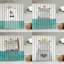 Shower Curtains Cartoon Animal Shower Curtain Kids Bathroom Decoration Cute Fun Crown Love Bear Pattern Waterproof With Hook Screen Home Decor Y240316