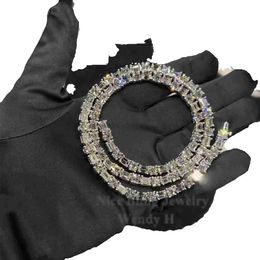 Real Sier Tennis 5 mm Kette Sterling T Moissanit F Farbe Vvs Baguette/Smaragd Diamant Halskette GG Ennis
