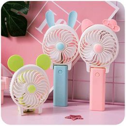 Electric Fans Hand Held Folding Mini Fan Silicone Circle Small USB Charging Cartoon Rechargeable Portable Plastic FS43 240316