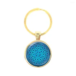 Keychains 2024 OM Yoga Key Chain Classic Chakra Mandala Glass Jewels Sacred Geometric Blue Flower Gift For Friends Brithday