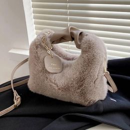 Shoulder Bags Women Faux Fur Handbags Zipper 2024 Small Lady Bag Casual Tote Half-Moon Crossbody For Traveling Shopping