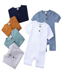 11 Colors Summer Kids Clothing Infant Romper Short Sleeve Toddler Jumpsuit Solid Knitted Pit Cotton Newborn Baby Boys Girls Clothe1943578