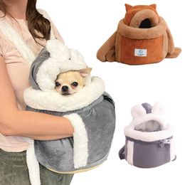 Pet Bag Small Cat Dogs Backpack Winter Warm Soft Plush Carring Pets Cage Walking Outdoor Travel Kitten Hanging Chest Bag 240309