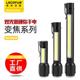 USB Charging Multifunctional LED Flashlight With Strong Light, Zoom And Super Brighess, Outdoor Home Portable Mini Cob Work Light 390788