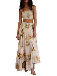 Work Dresses Women S Tropical Summer Outfits Floral Sleeveless Cropped Tank Top High Waisted Maxi Skirt 2 Piece Vacation Set