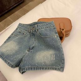 designer jean pants women shorts womens spring rhinestone letter diamond decorated jeans high waist zipper sweatpants