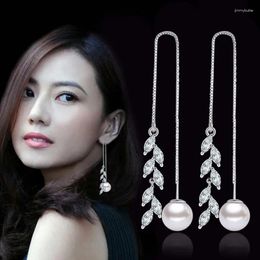 Dangle Earrings 1 Pair Fern Leaf Petal Women Temperament Zircon Pearl Tassel Korean Edition Elegant Long