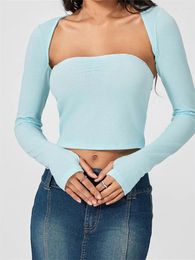 Women's Tanks CHRONSTYLE Women Tube Tops Solid Colour Summer Strapless Off Shoulder Cropped Mini Vest With Long Sleeve Shrugs Streetwear