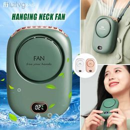 Electric Fans Portable Hanging Neck Fan 3 Speed Adjustable Usb Rechargeable Wearable Personal with Led Screen Mute Small Cooling 240316