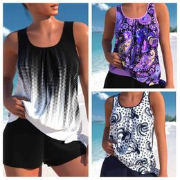 Women's Swimwear 2024 Womens Swimwear Tankini 2 Piece Large Size S-2XL Swimsuit 2 Piece Printing Bikini Big Busts Padded Bathing Suits SportsC24315