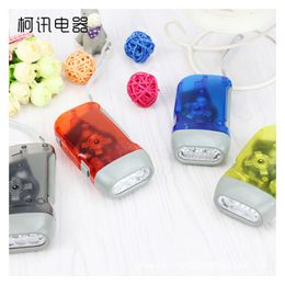 Portable LED Plastic Hand Press Power Generation Flashlight With Three Lights, Multi-Color Mini Outdoor Emergency Light 380652