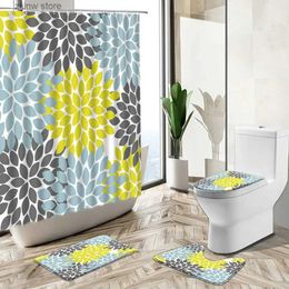 Shower Curtains 3D Floral Blooming Shower Curtain Abstract Art Bathroom Deco European Style Non-Slip Rug Toilet Lid Cover Flannel Bath Mat Set Y240316