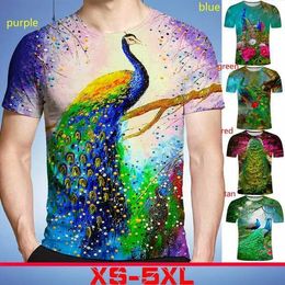 Men's Casual Shirts Fashion Beautiful Peacock Printed 3d T Shirt Street Casual Flower and Bird Graphic TeeC24315