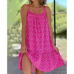 Abiti casual di base Sexy cinturino per spaghetti Abito con stampa floreale Moda estiva Spalle scoperte Loos Mini abiti a-line Fe Loose Beach SundressC24315