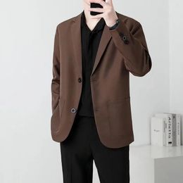 Men Suit Jackets Blazer Coat Slim Fit Smart Casual Autumn Fashion Clothing Two Buttons Solid Colour Korean BlackKhakiCoffee 240312