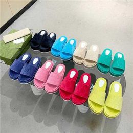 17% OFF Sports shoes 2024 G Family Thick Sole Printed Candy Color One Line Cool Drag Outward Wearing Reverse Velvet Cake Slippers Womens New Pink