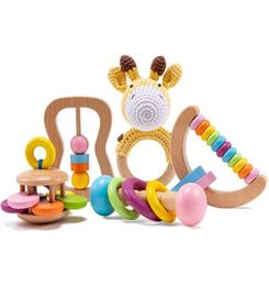 Organic Safe Wooden Toys Baby Toddler Toy DIY Crochet Rattle Soother Bracelet Teether Set Baby Product Montessori Toddler Toy 21097144682