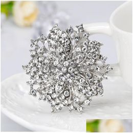 Pins, Brooches Iced Out Crystal Flower Brooches Pins Cor For Women Girl Birthday Wedding Jewellery Party Fashion Accessories Drop Deliv Dhhst