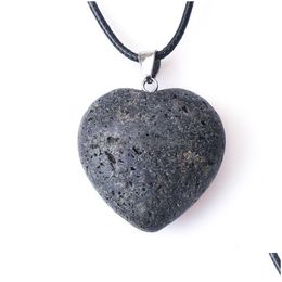 Pendant Necklaces Natural Energy Lava Stone Handmade Heart Shape Pendant Necklaces With Rope Chain For Women Men Decor Jewellery Drop De Dhysr