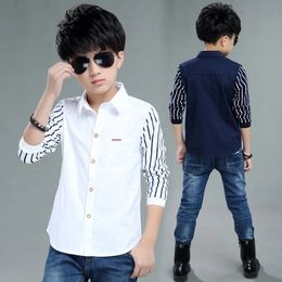 Boys Blouses And Shirts Childrens Stripe Top Spring Autumn Casual White Polo Teenager School Brand Outerwear Cotton 240307