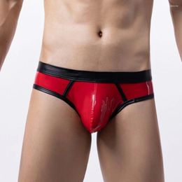 Underpants Sexy Men's Faux Leather Wet-Look Briefs Convex Pouch Underwear Sissy Gay Male G-strings Bikini Knickers Erotic Lingerie