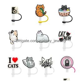 Drinking Sts 17 Colours Cats Kitten Sile St Toppers Accessories Er Charms Reusable Splash Proof Dust Plug Decorative 8Mm Party Drop Del Otgcd