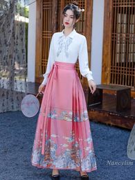 Work Dresses Chinese Style Han Clothing Improved Horse-Face Skirt Set Women's Spring 2024 Embroidered White Shirt Daily Wear