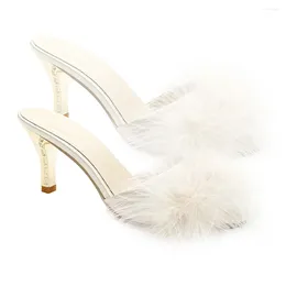 Sandals With Cover High Heel Slippers Miss White Heels Fur 6 Inside: Pu Comfortable Summer