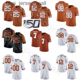 NCAA College Texas Longhorns Football 12 Colt McCoy Jersey Men Burnt 25 Jamaal Charles 98 Brian Orakpo 6 Devin Duvernay 7 Shane Buechele