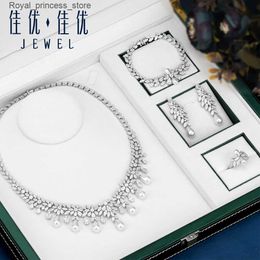 Wedding Jewellery Sets Fashionable drop shaped imitation pearl necklace elegant cubic zirconia 4 pieces of high-quality Dubai womens bride wedding Jewellery Q240316