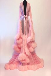 Sexy Feather Trumpet Tailed Skirt Night Gown Ostrich Bride Sleepwear Robes Long Sleeves Dressing Gown Women Sexy Pajamas Dresses7046112