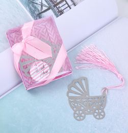 Baby Carriage Stroller Metal Bookmark With Tassel Birthday Gift Party Wedding Baby Shower Favours Blue Pink4941130