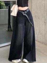 Women's Jeans Goth Black High Waist Tassel Ripped Boyfriend Oversized Denim Pants Wide Leg Mom Harajuku Loose Casual Trousers