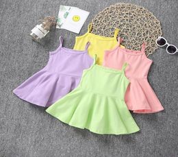 Girl039s Dresses children solid color sling ALine dress summer sleeveless suspender baby casual frock M35805351714