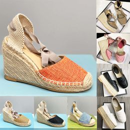 Designer Women Wedge Sandals Espadrilles High Heels Leather Platform Ankle Lace-up Matelasse Espadrille Ladies Shoes High 12cm Size 35-41 With Box 037