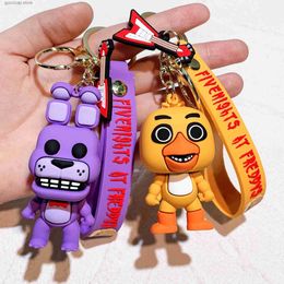 Keychains Lanyards FNAF Purple Nightmare Bonnie the Clown Anime Toys Five Nights at y Bonnie Figure Keychain Anime Cartoon Dolls Kids Gift Y240316