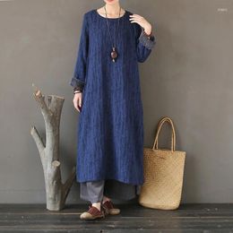 Casual Dresses NINI WONDERLAND Winter Plus Fleece Vintage Dress 2024 Women Jacquard Cotton Thicken Warm Long Female Loose Robe