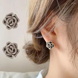 Stud Earrings Luxury Micro Set Zircon Black Flower For Womens Korean Fashion Jewellery Party Exquisite Accessories