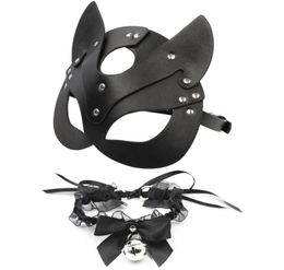 Party BDSM Sex PU Leather Catwoman Cosplay Mask Bdsm Fetish Sex Toys Erotic Latex Rabbit Mask With Collar Women Masquerade4331222