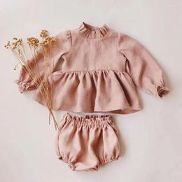 Clothing Sets Spring Baby Girls Clothes Summer Linen Cotton Outfits Blouse Bottom Shorts For 0-2 Y