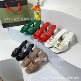 13% OFF Sports shoes 2024 High version G family high-heeled womens head straight letter fish mouth slim heel sandals versatile for external wear large size