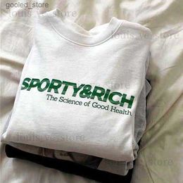 Herren T-Shirts Sportlich Rich Letters Print Hoodies Weiß Cool Damen Pullover Rundhals Baumwolle Lose Sport Herbst American Vintage T230809 Q240316